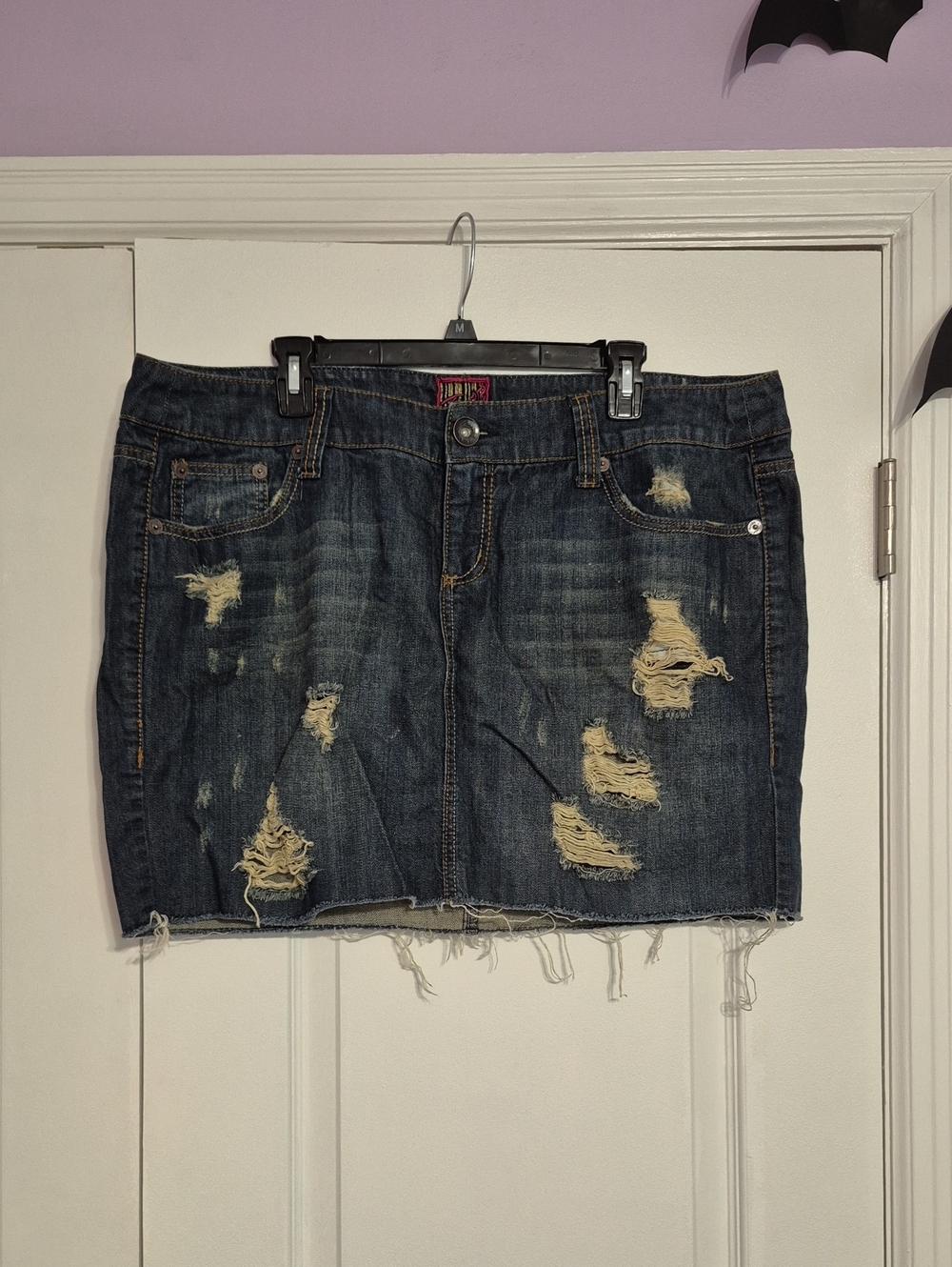 TORRID Distressed Dark Blue Denim Mini Skirt